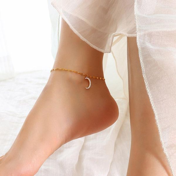 Cavigliere Moda Luna Sandali femminili a piedi nudi Gamba in acciaio al titanio sulla caviglia per le donne Gioielli a catena per ragazza