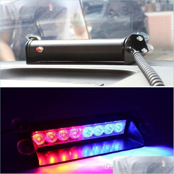 Bulbos de carro Carro Polícia Strobe Warning Light 8 LED de emergência em emergência/azul amarelo/branco Fisando lâmpada de lâmpada de pára -brisa Deliv Dhe1a