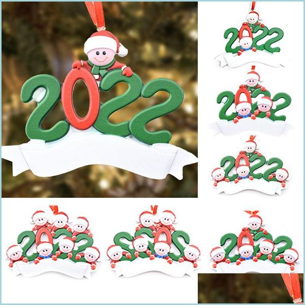 Decorações de Natal Resina Família de Natal Pingente Penado 2022 Nome Personalizado Tree Ornamento de Santa Moose Famílias Pat Dhnl3