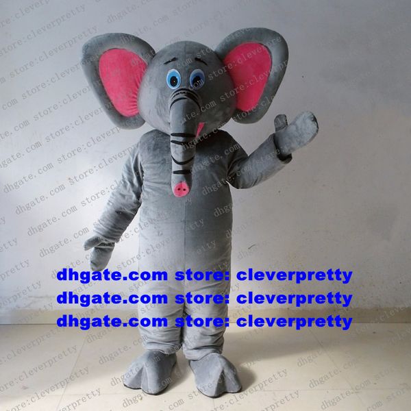 Traje de mascote elefante de elefante cinza