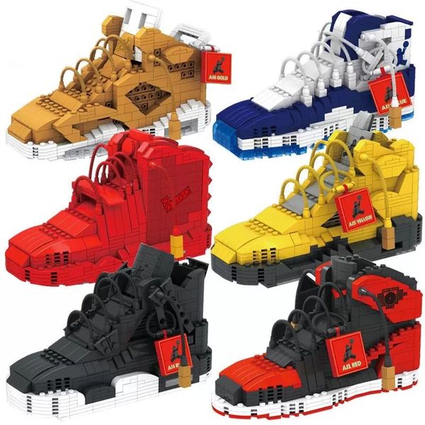 Kit di costruzione di modelli 666pcs Mini Block Scarpe da basket A J Model Toy Sneakers Set di mattoncini Assemblaggio fai da te per regali per bambini Blocchi Giocattoli