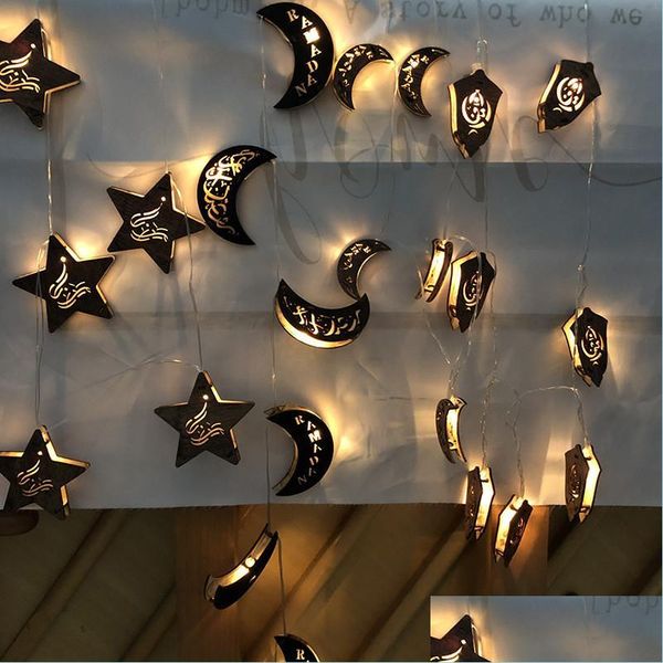 Andere festliche Partyartikel Ramadan Lichterkette Led Mond Sternform Batterielampe 2M Eid Mubarak Lichterketten Islam Muslim Event Dhmen