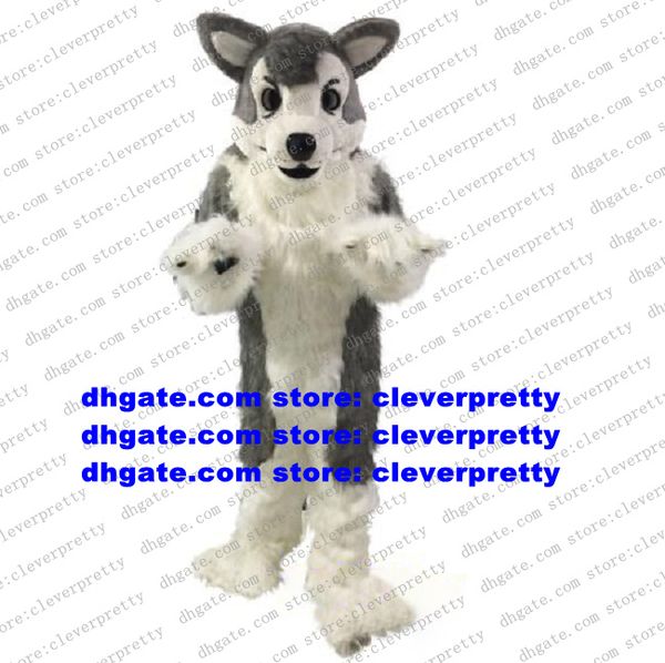 Cinzento branco Long Fur Furry Wolf Mascot fantasia Husky Dog Fox Fursuit Adult Caractery School School Sales Performance ZX1015