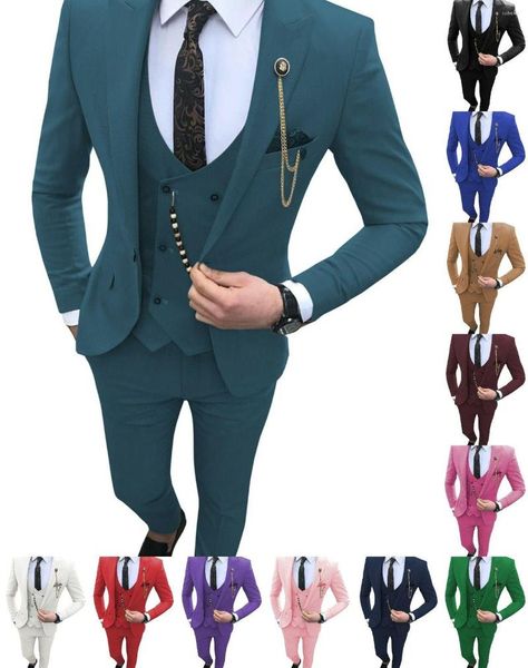 Costumes pour hommes Blazers pour hommes Coupe ajustée 3 pièces Gris Décontracté Tuxedos de bal Groom Peaked Revers Business For Wedding 2022