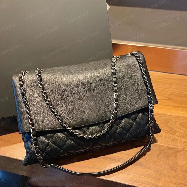 Importiertes Kuhladen -Hirsch -Druck -Schulter -Klappen -Tasche Frauen weich klassische Croosbody Chian Bags Geldbeutel Großkapazität Echtes Lederhandtaschen 32 cm mit Box 12A Upgrade