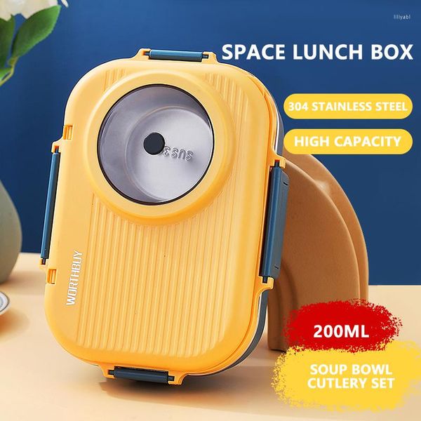 Geschirr-Sets 1100 ml Kamera Bento Lunchbox 18/8 Edelstahl für Kinder Schulbehälter auslaufsicher