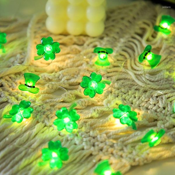 Kleeblatt-Feengirlande mit Lichtern und funkelnder Batterie, St. Patrick's Irish Carnival, grüner Hut, Ornament, Lichterkette, Partyzubehör