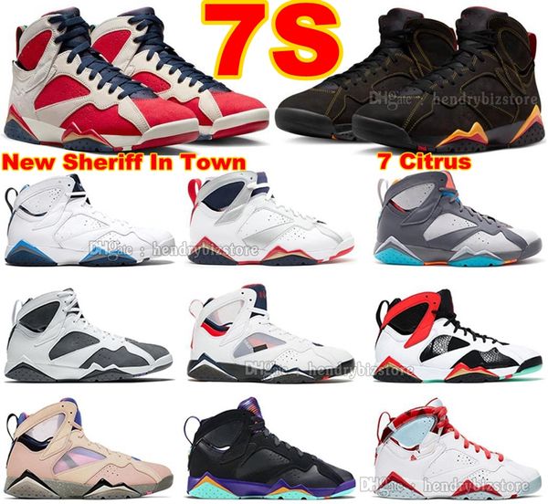 Трофейная комната Новый шериф в городских баскетбольных туфлях 7S High Mens Sapphire Citrus Cardinal Flint Raptors Бордо кроссовки Hare Ray Allen Topaz Mist Trainers с коробкой