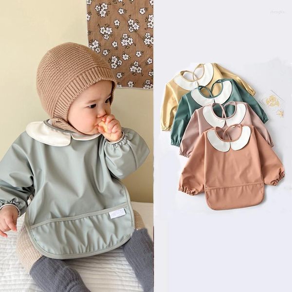 Acessórios para o cabelo bebê fofo babadores impermeáveis ​​meninos meninas meninas cor de cor de flor sólida bibs smock infantil infantil manga longa avental abafando alimentação de pano