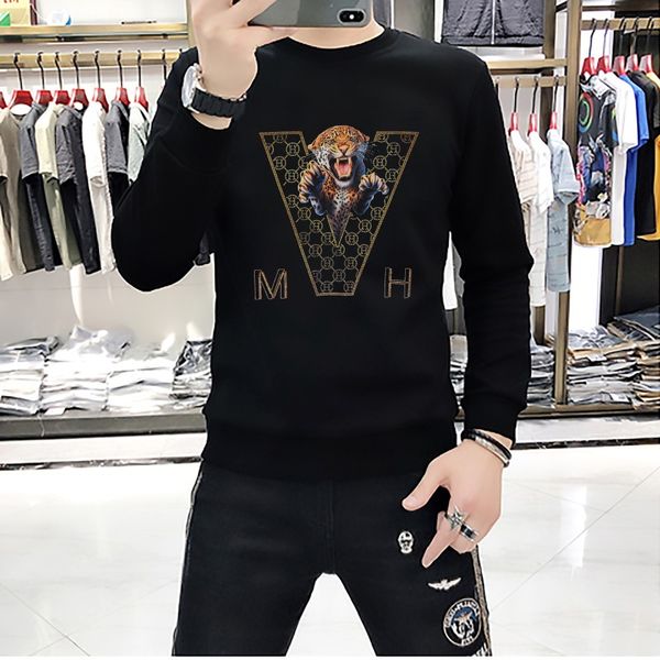 Western Gentleman Herren Hoodies Winter Neue Marke V-förmiges Tigermuster Laser Hot Drill Design Pullover Lässiger bequemer Rundhals-Mehrfarbenpullover M-4XL