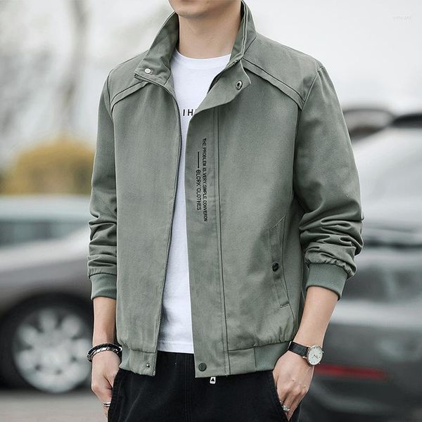 Jackets masculinos Spring Autumn Autumn Jacket Stand Collar Solid Color Letter Print Cargo Moda
