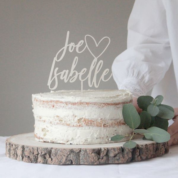 Altre forniture per feste di eventi Topper per torta per matrimoni personalizzati con cuore nomi Love Wood Custom Gold 221020