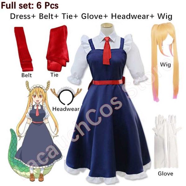 Parrucche Cosplay New Anime Miss Kobayashi's Dragon Maid Tohru Costume Cosplay per le donne Lacauch Kobayashi Holiday Party Maid Uniforms Parrucca Costume T221115