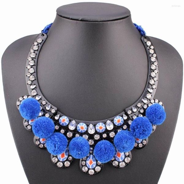 Choker Seil Kette Chunky Statement Baumwolle Pom Ball Kristall Anhänger Frauen Halskette Mode Ankunft Großhandel