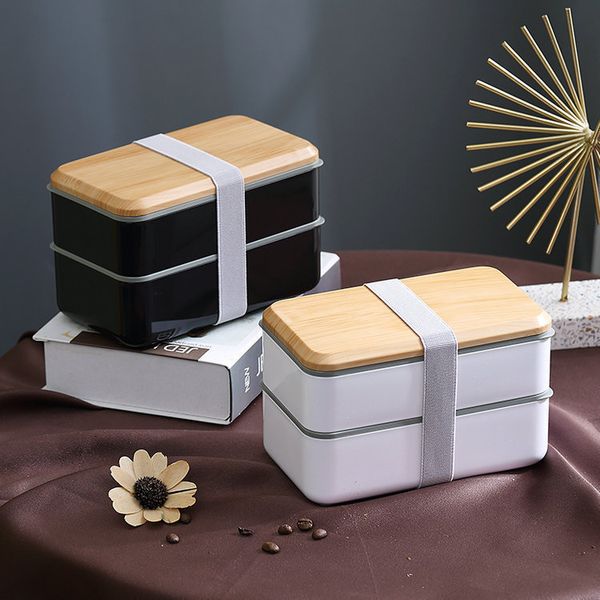Bento Boxes Японский деревянный зерновой обед двойной герметичный герметичный микроволновый офис в микроволновой посуде. Студент 221022