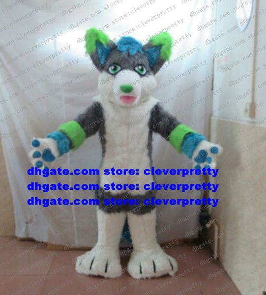 Gri Uzun Kürklü Tilki Maskot Kostüm Husky Dog Wolf Fursuit Yetişkin Karikatür Karakter Kıyafet Otel Restoran Zemin Gösterisi ZX2985