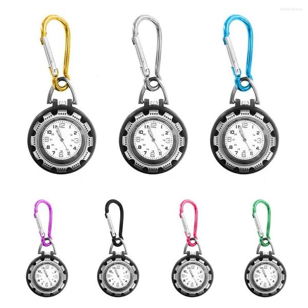 Orologi da tasca 1pc Sport all'aria aperta Mini forma rotonda luminoso moschettone orologio portatile gancio zaino Fob per medici infermieri