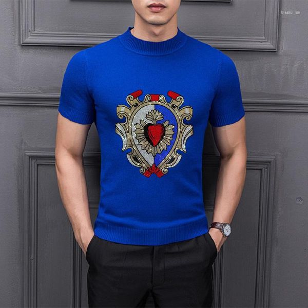 Camisetas masculinas de design moderno Diamond Diamond Shiny Chic T-shirt Men suéter de alta qualidade Cashmere Mangas curtas