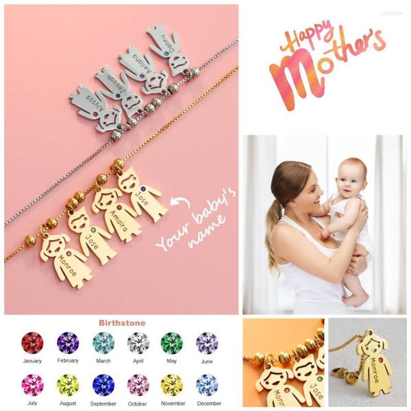 Colares pendentes polidos PolishPlus Personalize colar para mulheres Presente Personalize o nome fofo bebê charme com o dia das mães da pedra de nascimento