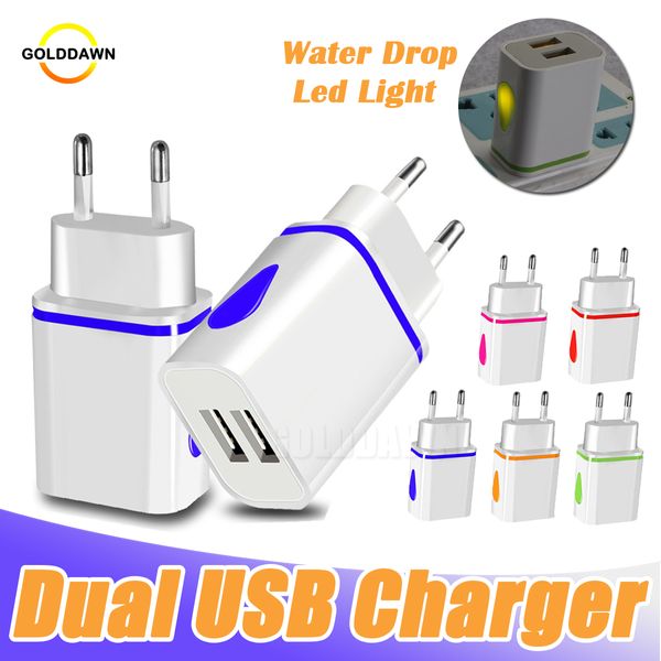 Dual Reise USB Ladegerät US EU Stecker 5V 2A Reise Wand Adapter Wasser Tropfen Led-Licht Für Universal Handy lade Adapter