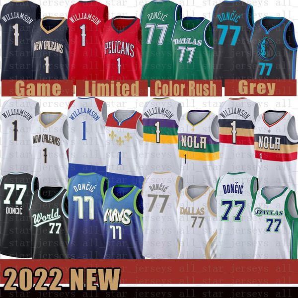 1 Luka Doncic Dirk Nowitzki Basketballtrikot New Herren Orleans Green Pelican Dalla Maverick 77 41 Zion Brown W