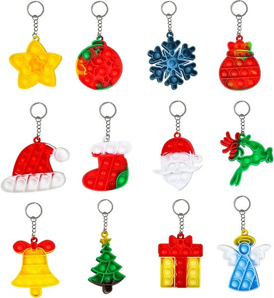 Fidget Sensory Toys Keychain de Natal Push Bubble Party Favor Favory Rings Pingente Pingente Toy Funny Anti-Stress Relief Gift