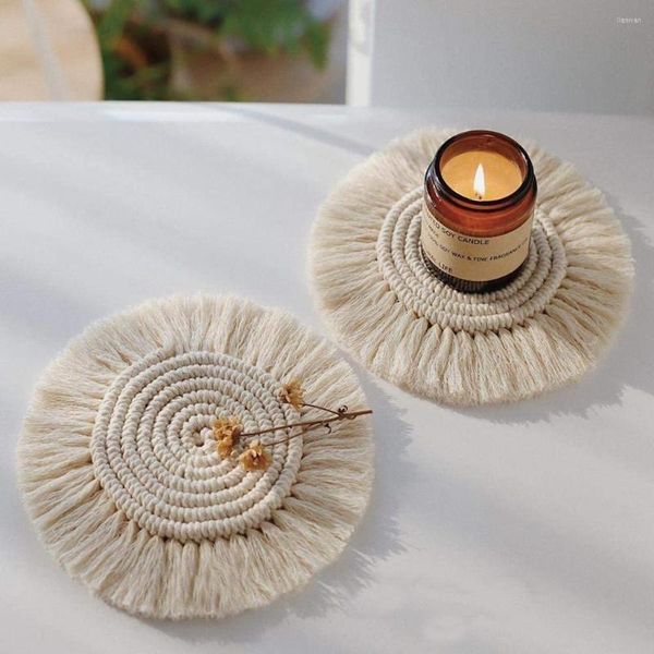 Tapetes de mesa Estilo bohemio Cuerda Nudo Arte Tealight Taza Taza Estera disipadora de calor Borla decorativa Macrame Mantel Mantel Pad