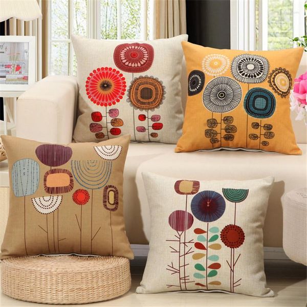 Kissen 45 x 45 cm, Retro-Sonnenblumen-Blumenbezug, Baumwollleinen, Heim- und Wohnzimmerdekoration, Sofa-Stuhl-Sitz