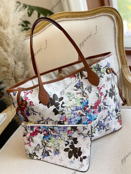 2023 O mesmo preço no balcão Bags Fashion Printing Flowers Design Design de alta capacidade de compras bolsa de ombro de couro bolsa