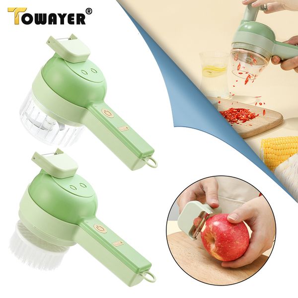 Ferramentas de vegetais de frutas conjunto de cortadores 4 em 1 Mão de mão elétrica Durável Cruscor de pimenta Ferramenta de cozinha USB Máquina de ginger de gengibre 221022