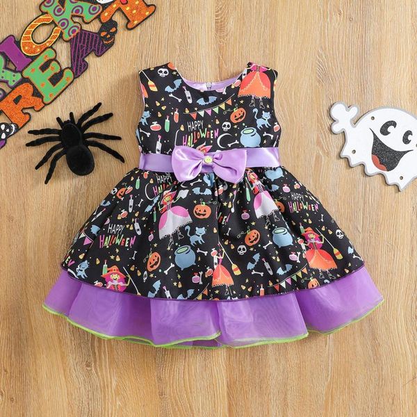 Mädchen Kleider MaBaby 1-7Y Halloween Kind Kleid Kostüme Kleinkind Kinder Bogen Kürbis Cartoon Prinzessin Für Party Kleidung D01