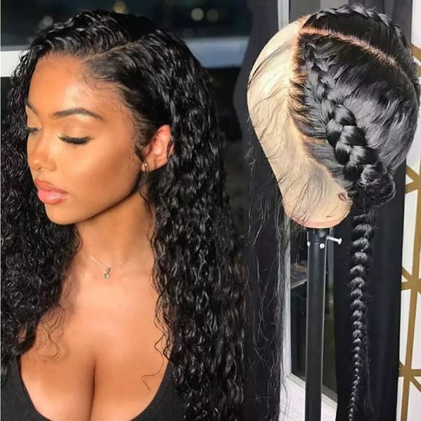 Mink brasileiro Cabelo humano Virgem Água profunda onda curiosa Semi meia peruca HD Lace Fronteiro Penteado de Poystyle peruchetes com cabelos de bebê 150%