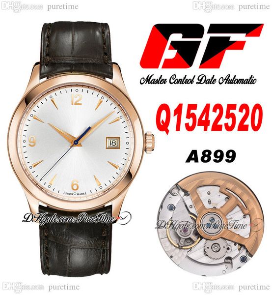 GF Master Date Date A899 Automatic Mens Watch Q1542520 Rose Gold Silver Stick Dial Коричневый кожаный ремешок часы Super Edition Watches Pure C3