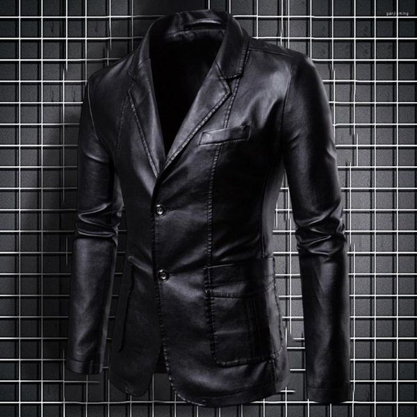 Мужские куртки мужская куртка с твердым цветом гладкая поверхность рыхлая байкерская бикерская кожаная уличная уличная одежда для мотоциклета