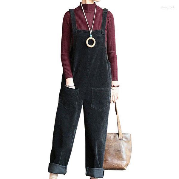 Calça feminina feminina Cappris Spring Autumn Corduroy Jumpsuit Women Women Solid Casual Trouser Casual Literário Algodão Strap feminina HAREM PANT