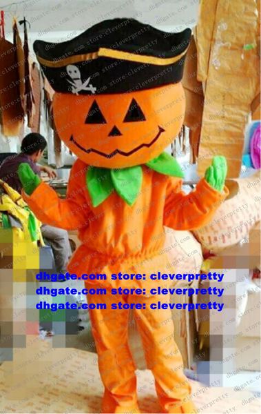 Costume della mascotte Halloween Pirate Pumpkin Cushaw Squash Calabaza Cuaurbit Personaggio dei cartoni animati per adulti Puntelli di film Allen Lovely zx2929
