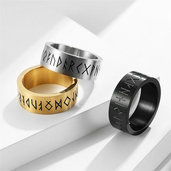 Anello in acciaio inossidabile Fashion Uomini in acciaio punk pirata retrò rune viking rune opache anello spazzolato maschi e gioielli da donna