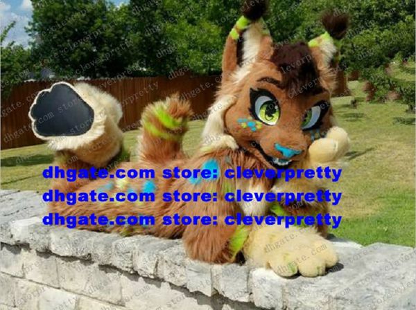 Traje de mascote de lobo penteado de peles marrons husky cão fox fursuit adulto desenho animado feiras de feiras de animação de desenhos animados zx3003