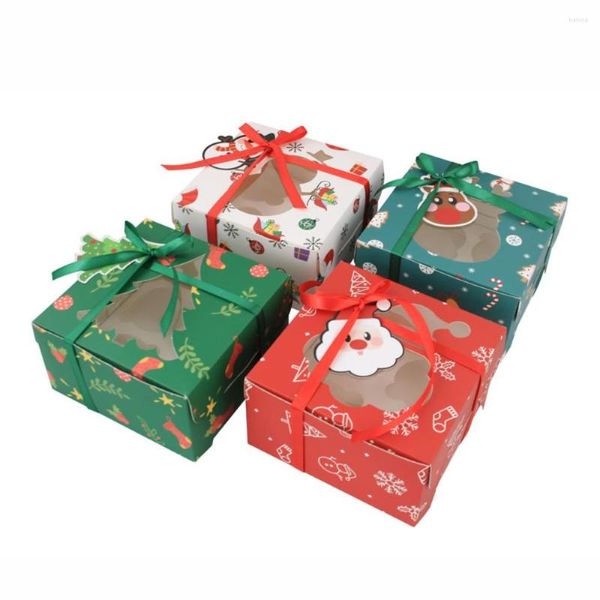 Confezione regalo Finestra Regali per bambini Scatole per imballaggio alimentare Sacchetto di carta natalizio Biscotto crostata all'uovo