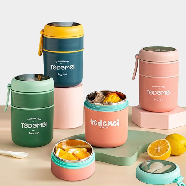 Bento Boxes 500710 ml Lebensmittel-Thermoflasche aus Edelstahl, tragbare Thermos-Lunchbox mit Löffel für Kinder, Schule, auslaufsicherer Mini-Suppenbecher 221022