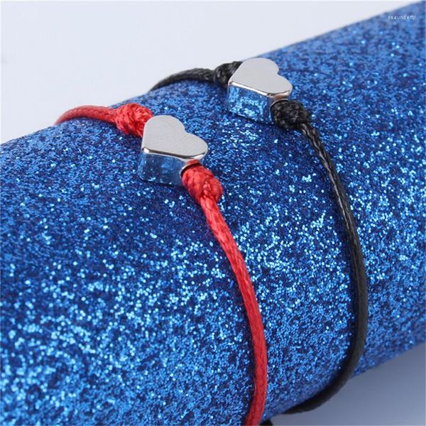 Tornozinhos 2pcs Lucky Love Heart Shape Charm Bracelet Fin Red Red Rod String Braid Bracelets For Men Mulheres Casais Presentes