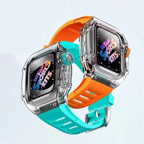 Smart Straps Transparentes Rüstungsgehäuse Fluorkautschuk Integriertes Armband-Kit Cover Urban Sports Mood Kits Armband Passend für iWatch 8 7 6 SE 5 4 Für Apple Watch 44 45 mm Armband