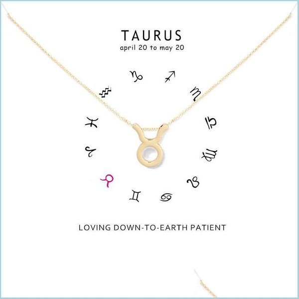 Colares pendentes Colar de Taurus Minimalista para Mulheres Correias Zodíacas Gold Sier Color Presentes de Aniversário Moda Jóias Deld Deliv Dhadw