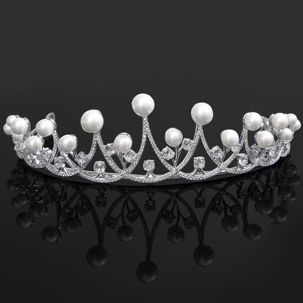 Sparking Girls Pearl Tiara Bridal Hair Acesories para Rainha de Casamento Tiaras and Crowns Bolo Topper Jewelry Birthday Gift