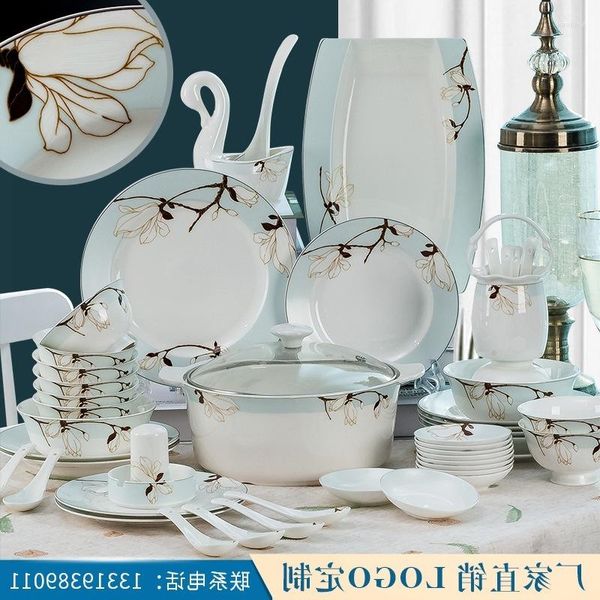 Conjuntos de utensílios de jantar conjuntos de mesa jingdezhen gradiente de cerâmica Bone China Bowl e presente de prato