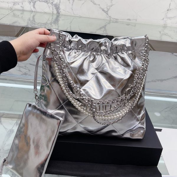 Top 22 bolsas de compras de ombro com alça de corrente de pérola bolsas de couro genuíno diamante acolchoado prata metal ferragem crossbody bolsas de grande capacidade com carteiras tipo bolsa