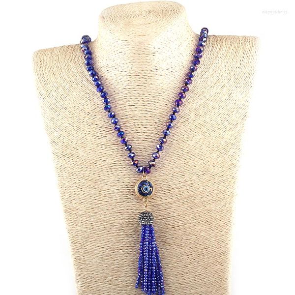 Подвесные ожерелья moodpc мода богемная племенная ручной ювелирные украшения хрустальное стекло, завязанное круглое голубое ожерелье для кисточки для глаз