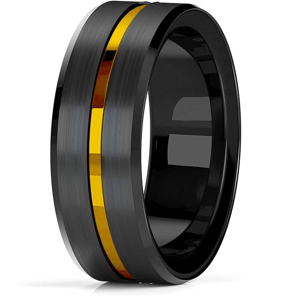 Trendy 8mm Groove Chanked Wedding Rings for Men Black escovado anel de noivado de aço da aliança de casamento masculina