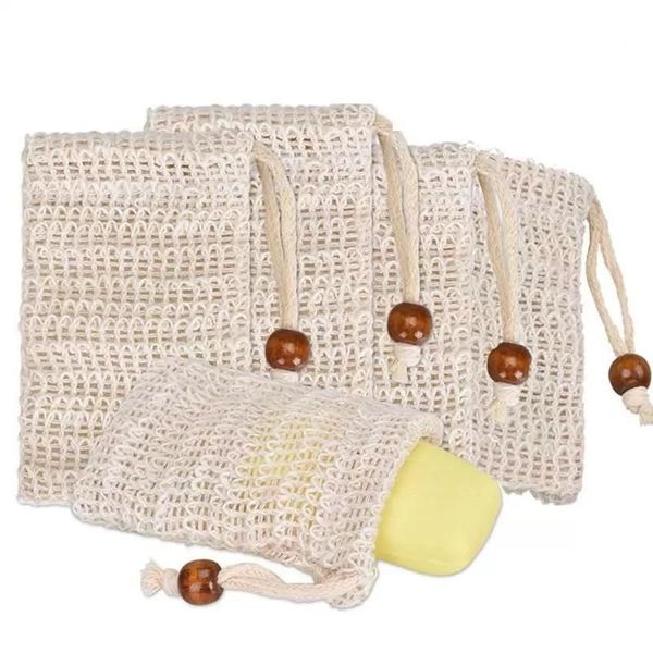 Accessori per attrezzi da bagno Accessori per saponi in rete esfoliante naturale Sapone per borsa Scrubbers Supporto per sacchetto per doccia Schiuma e asciugatura Canapa di cotone