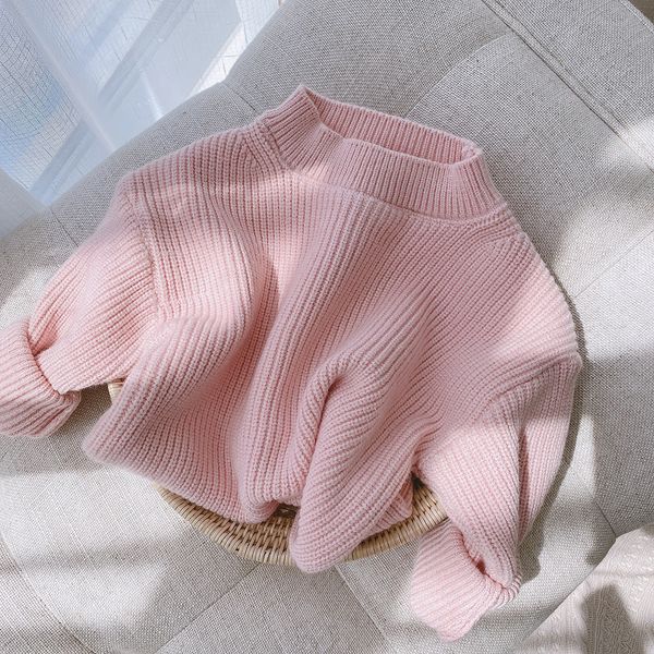 Suéter sólido infantil, pulôver para bebês meninas roupas de outono nova cor doce gola redonda solta suéter casual tops casaco 3 meses a 6 anos